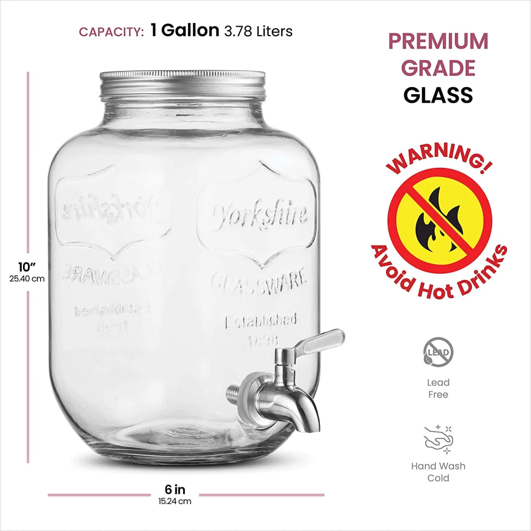 Wholesale 1gallon 4000 Ml Clear Mason Jar Beverage Dispenser with Metal Lid Faucet and Jar Holder Perfect for Beer Day Tea Coffee Cocoa Juice Fruit Cold Drinks