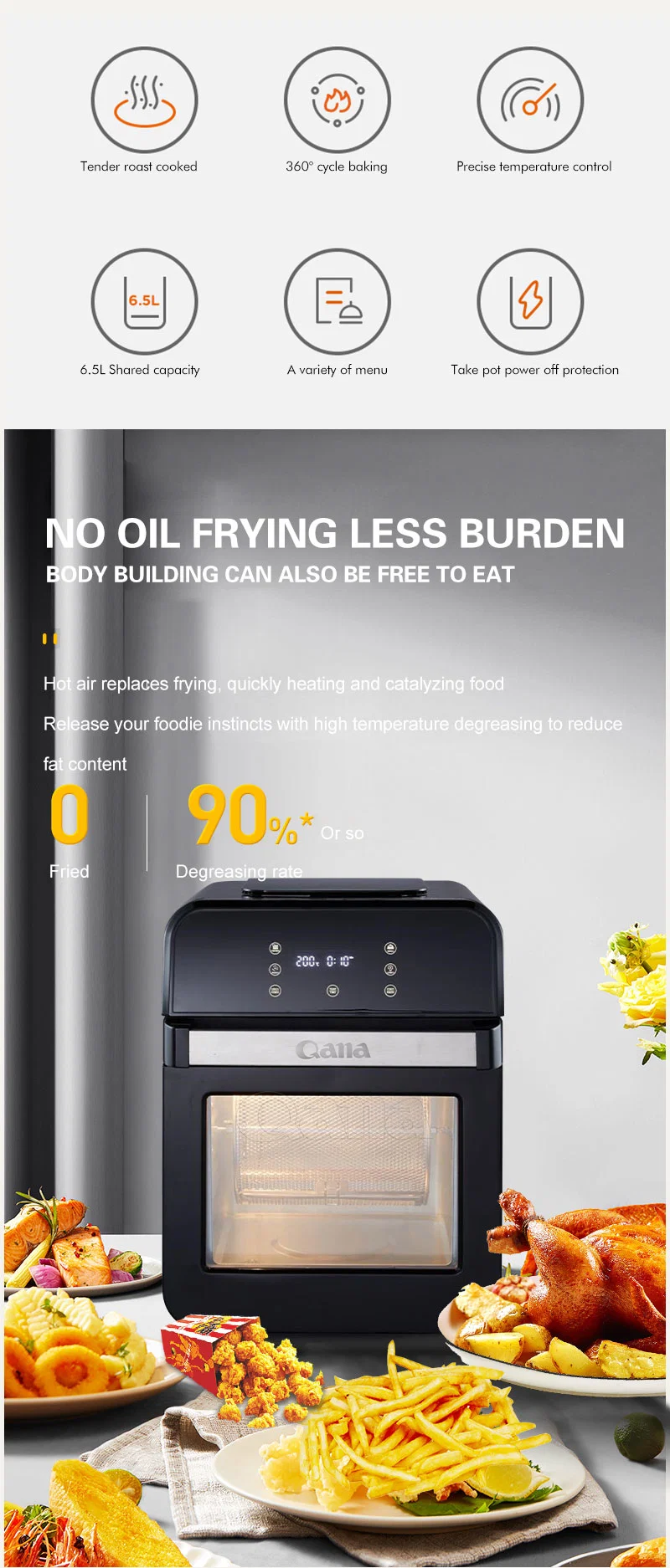 Qana Wholesale 12 L Multifunctional Big Capacity Hot Air Oven Without Oil Electric Digital Air Fryer Oven with Grill