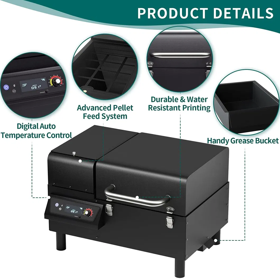 Pellet Smoker, Portable Pellet Grill, Electric Tabletop Outdoor Smokers Pellet Grill with Smart Meat Probe