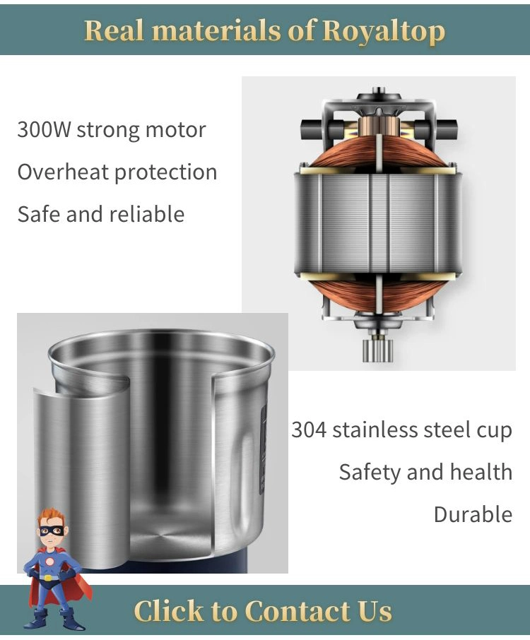 Safety Switch Electric Spice&Herbs Mill 300W Double-Lid Electric Coffee Grinder with Stainless Steel Bowl and Blade
