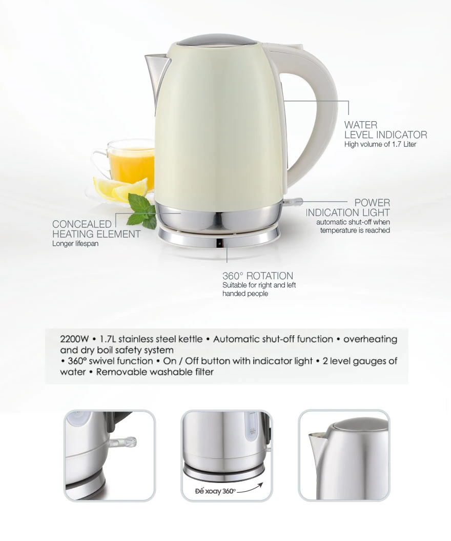 1.7L 304SUS Brush Stainless Steel Electric Water Kettle