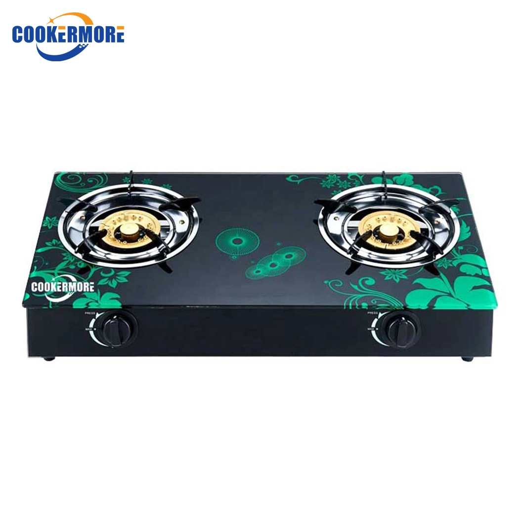 Low Gas Consumption Blue Flame Black Tempered Glass Top 2 Burner Table Gas Stove for Sales