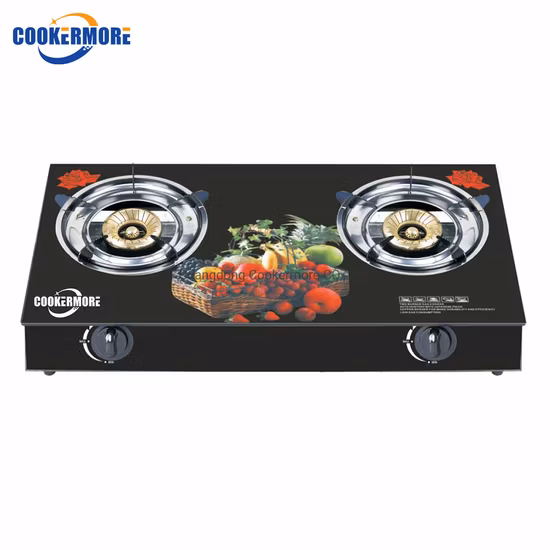 Low Gas Consumption Blue Flame Black Tempered Glass Top 2 Burner Table Gas Stove for Sales
